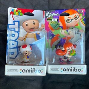 Nintendo Amiibo WiiU. Two pack Super Mario Toad and Inkling GIRL .